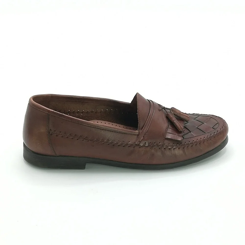 Hunter's Bay Shoes Mens Loafer Brown Leather Woven Tassel Slip‎ On 11